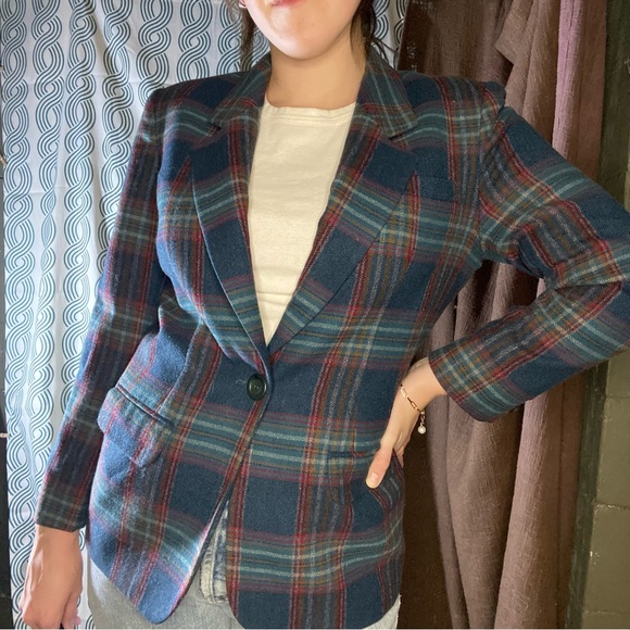 vintage Pendleton blue plaid blazer 100% virgin wool — lined Made in USA size 6P - Picture 12 of 15